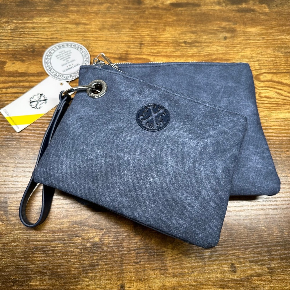 NEW CXL by Christian Lacroix Luca Denim Double Slim Pouch Wristlet Indigo Blue